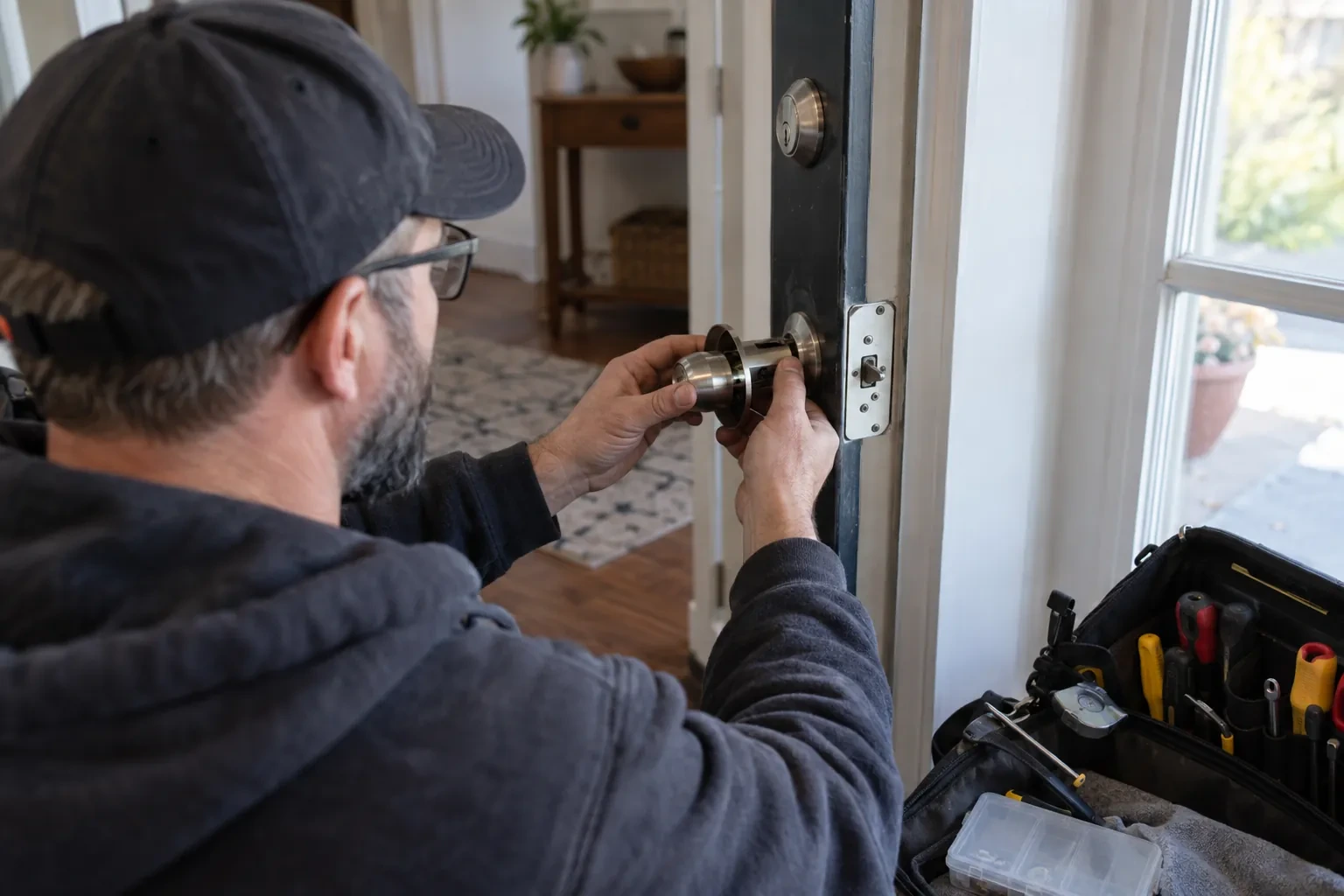 Illustrative locksmith scene; not an actual job