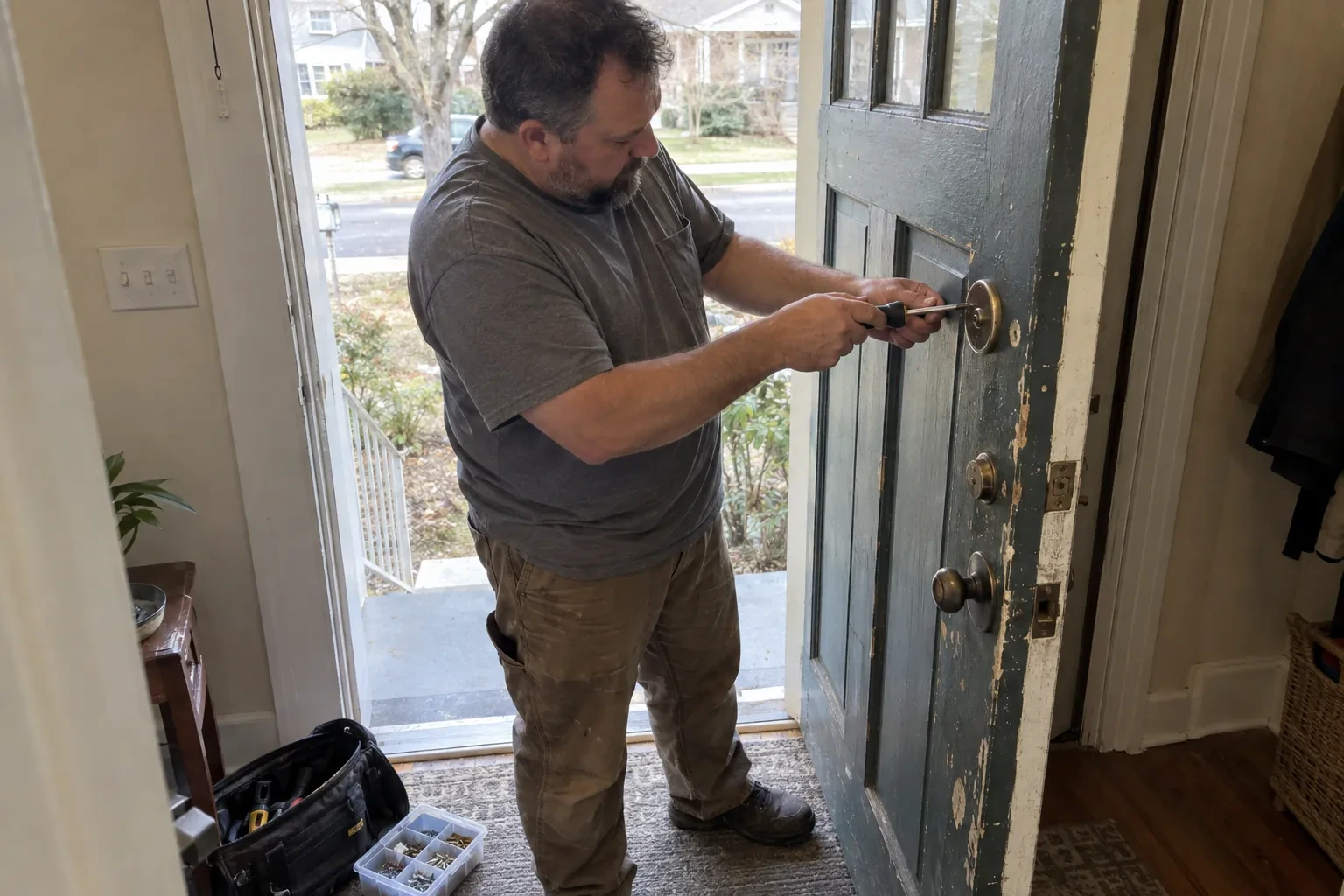 Illustrative locksmith scene; not an actual job — Deadbolt Installation, St. Catharines